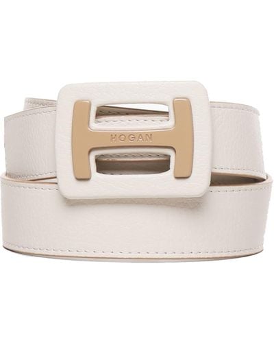 Hogan H Logo Calfskin Belt - White