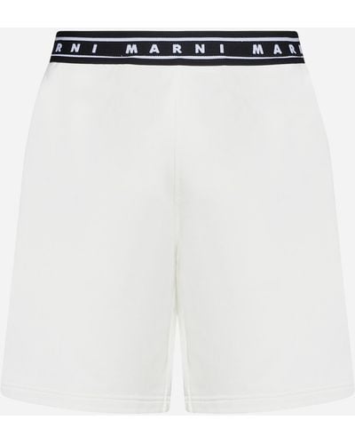 Marni Logo-Tape Cotton Shorts - White