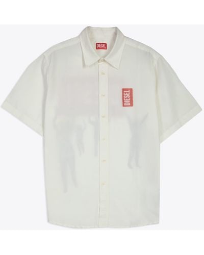DIESEL S-Elias-A Linen Blend Shirt With Short Sleeves And Digital Print - White