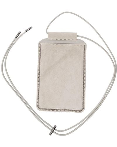 Brunello Cucinelli Phone-Holder With Shiny Trim And Logo - White