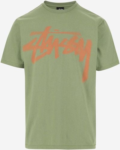 Stussy Cotton T-Shirt With Logo - Green