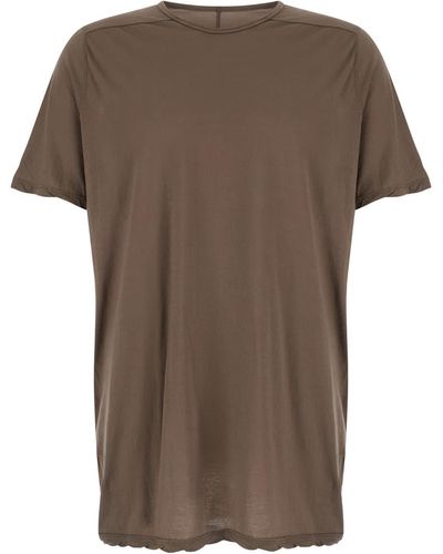 Rick Owens Dark Beige Crewneck T-shirt With Oversized Band In Cotton - Brown