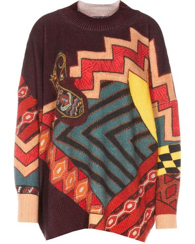 Etro Multicolor Wool Patchwork Sweater - Red