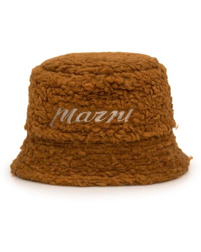 Marni Bucket Hat With Logo - Brown