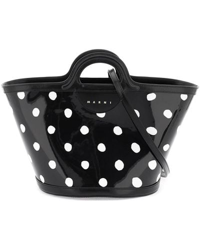 Marni Patent Leather Tropicalia Bucket Bag With Polka-dot Pattern - Black