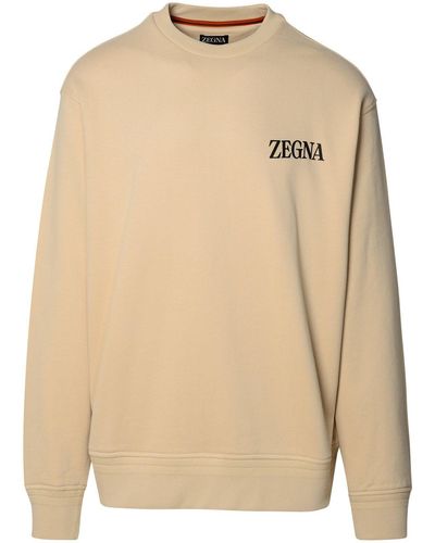 Zegna Logo Prrinted Crewneck Sweatshirt - Natural