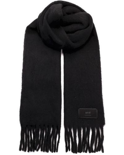 Ami Paris Scarf With Fringes - Black