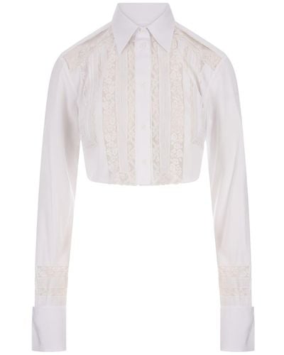 Ermanno Scervino Cropped Poplin Shirt With Valencienne Lace - White
