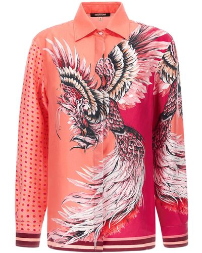 Roberto Cavalli Plumage Print Silk Shirt - Pink