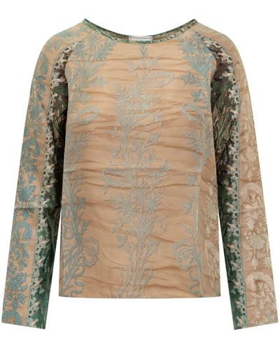 Pierre Louis Mascia Silk Blouse With Floral Pattern - Natural