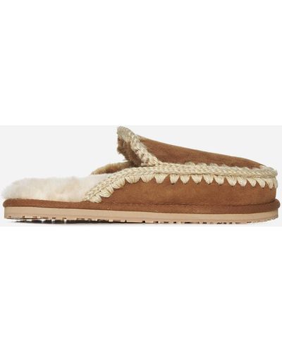 Mou Eskimo Suede And Shearling Slippers - White
