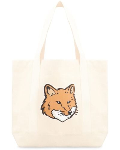 Maison Kitsuné Fox Head Canvas Tote Bag - White