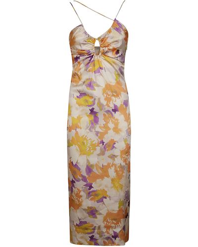 Patrizia Pepe Floral Midi Dress - Metallic