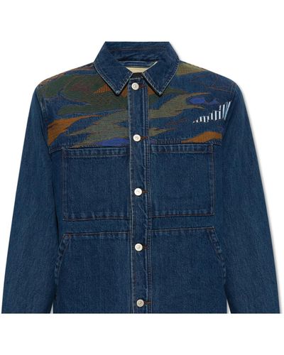 PS by Paul Smith Ps Paul Smith Embroidered Denim Jacket - Blue