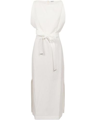 Brunello Cucinelli Knot Detailed Sleeveless Maxi Dress - White