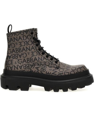 Dolce & Gabbana Jacquard Logo Combat Boots - Black