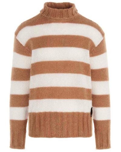 Fendi Striped High-neck Knit Jumper - Brown