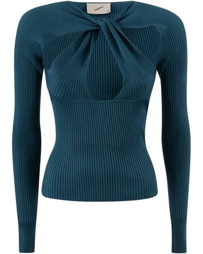 Coperni Twisted Cut-Out Knit Top - Blue