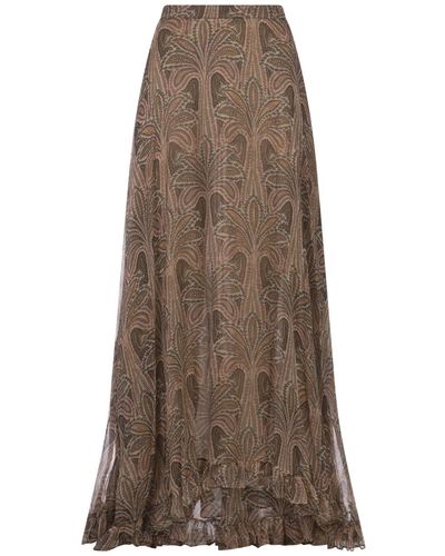 Etro Long Crepon Skirt With Print - Brown