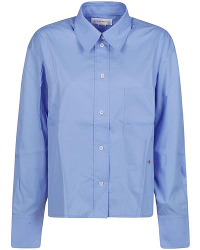 Victoria Beckham Cropped Long Sleeve Shirt - Blue