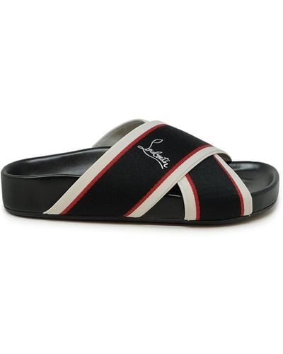 Christian Louboutin Leather Hot Cross Flat Sandals - Black