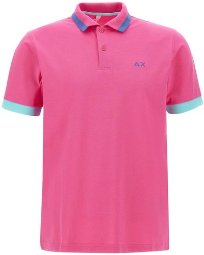 Sun 68 Big Stripe Cotton Polo Shirt - Pink