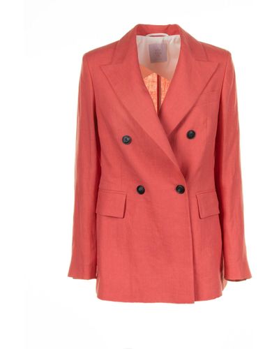 Eleventy Coral Double-Breasted Linen Jacket - Pink