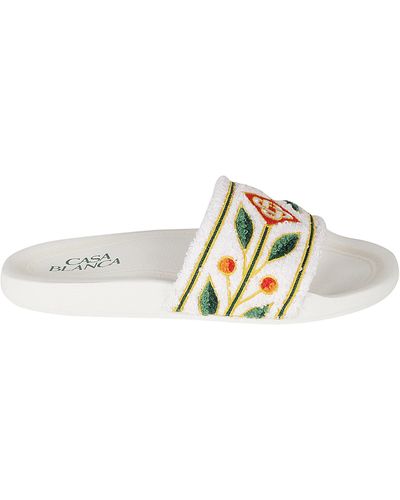Casablanca Embroidered Terry Sliders - White