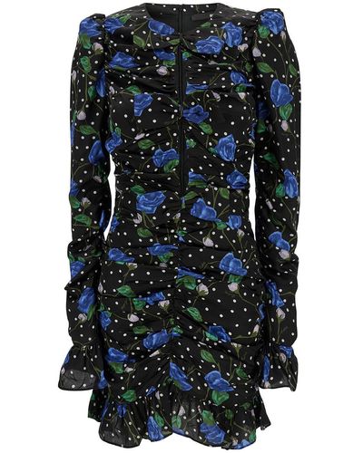 ROTATE BIRGER CHRISTENSEN Mini Dress With Cut-Out And Polka-Dots And Rose Print - Blue
