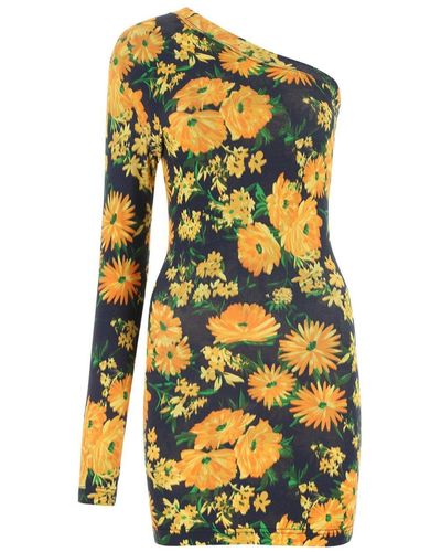 Balenciaga Floral Printed One-Shoulder Dress - Yellow