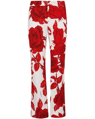 Balmain Roses Print Crepe Flare Trousers - Red