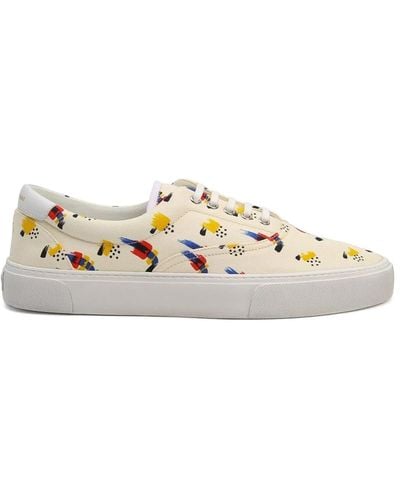 Saint Laurent Canvas And Leather Sneakers - White