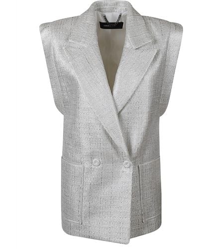 FEDERICA TOSI Double-Breasted Sleeveless Tweed Blazer - Grey
