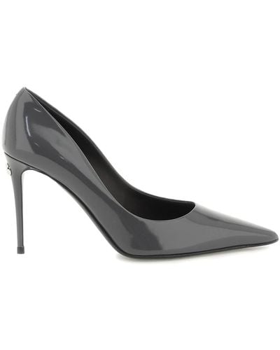 Dolce & Gabbana Polished Calfskin Lollo Court Shoes - Grey