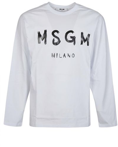 MSGM Logo Print Long Sleeve T-Shirt - Gray