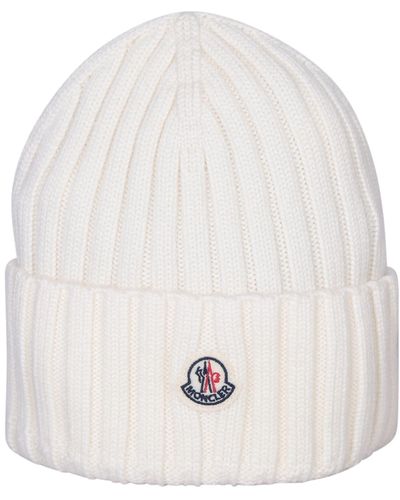 Moncler Ribbed Wool Beanie With Logo - White