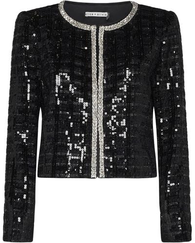 Alice + Olivia Alice + Olivia Kidman Sequin Tweed Jacket - Black
