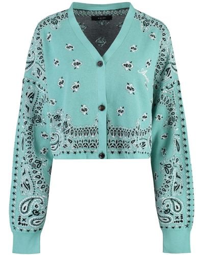 Amiri Cropped-Length Knitted Cardigan - Green