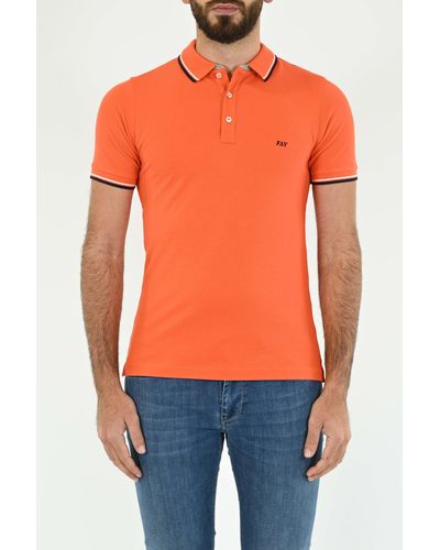 Fay Stripe Trim Logo Polo Shirt - Orange