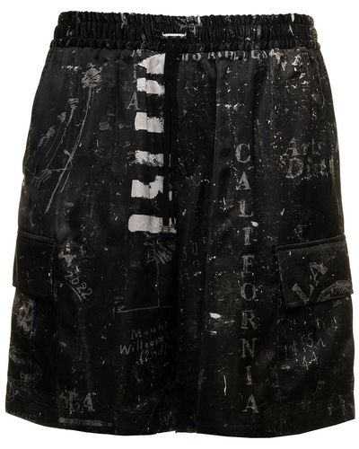 Amiri Army Stencil Printed Viscose Cargo Shorts Man - Black