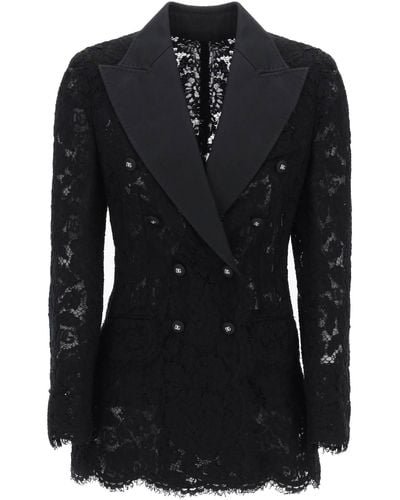 Dolce & Gabbana Turlington Double-Breasted Lace Blazer - Black