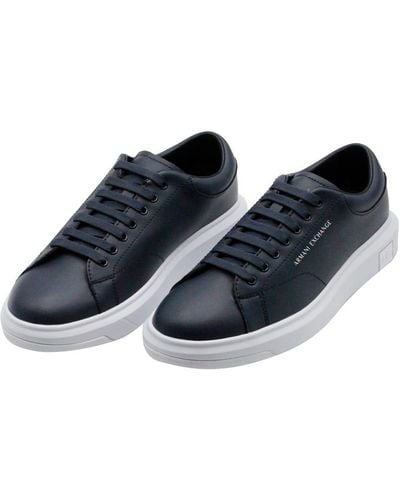 Armani Leather Trainers With Matching Box Sole And Lace Closure. Small Logo On The Tongue And Back - Blue