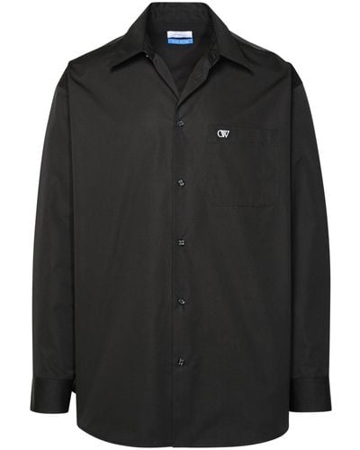 Off-White c/o Virgil Abloh Logo Embroidered Long-sleeved Shirt - Black