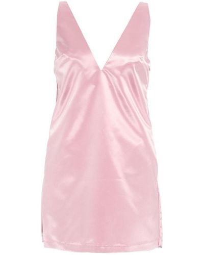 STAUD V-neck Satin Mini Dress - Pink