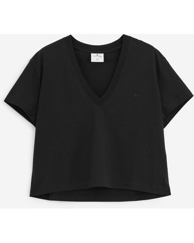 Courreges Cropped V Neck T-Shirt - Black