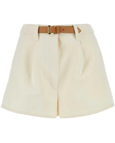 Prada Belted Pleated Shorts - Natural