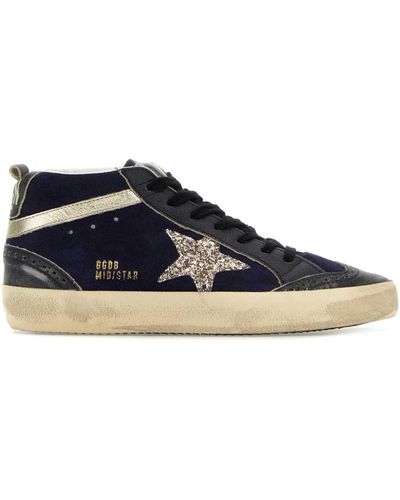 Golden Goose Midnight Suede And Leather Mid Star Trainers - Blue