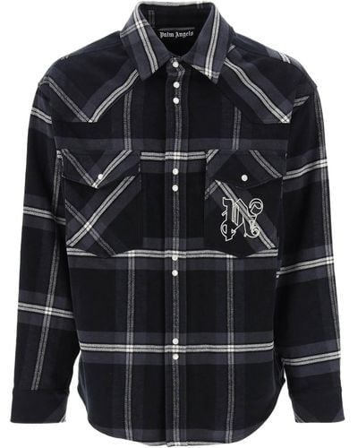 Palm Angels Check Flannel Overshirt - Black