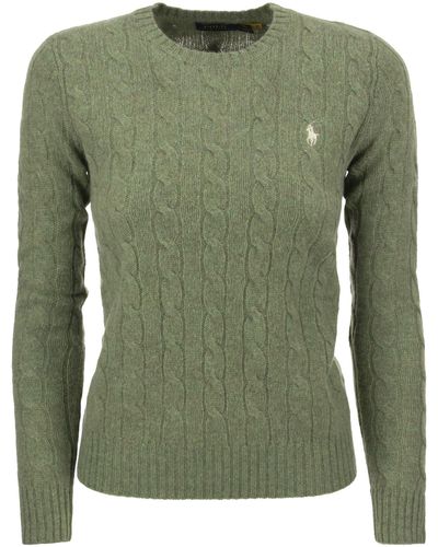 Polo Ralph Lauren Plaited Wool And Cashmere Crew-neck - Green