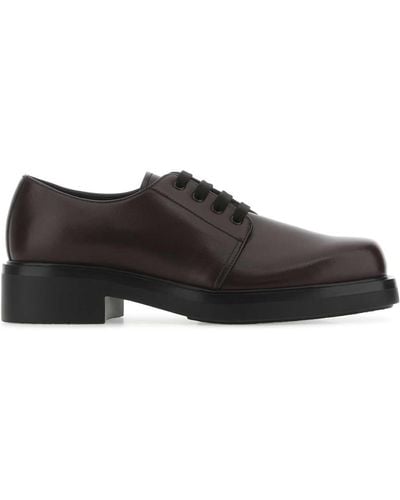 Prada Aubergine Leather Lace-Up Shoes - Gray
